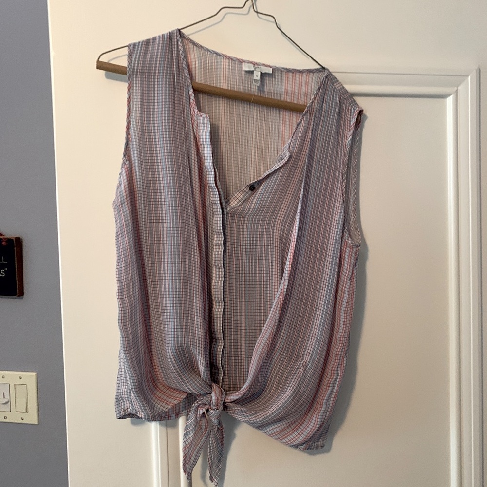 Joie red white and blue tie blouse